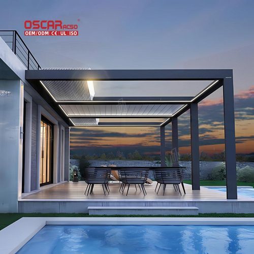 Remote  Controlled Electric Opening Louvered Roof Metal Awning Ideal Garden Patio Balcony Outdoor Shading Retractable Pergola