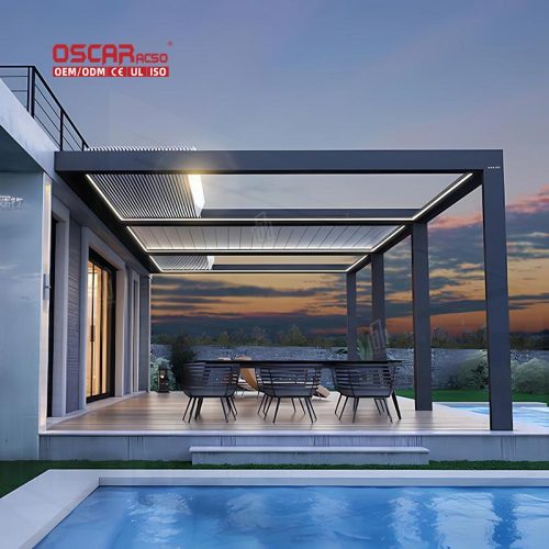 Waterproof Outdoor Aluminium Louver Roof System Kits Garden Bioclimatic Pergola in European Areas Retractable Pergola