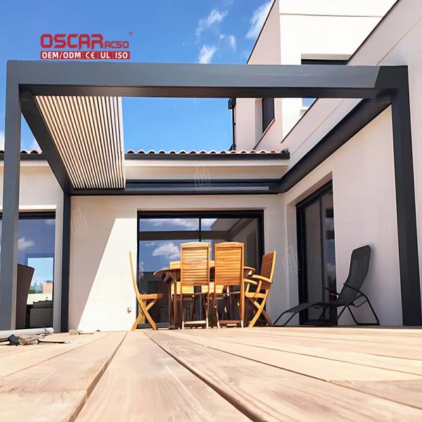 Motorized Adjustable Outdoor Aluminium Louvered Roof Patio Garden Balcony Sunshade Shelter Retractable Pergola