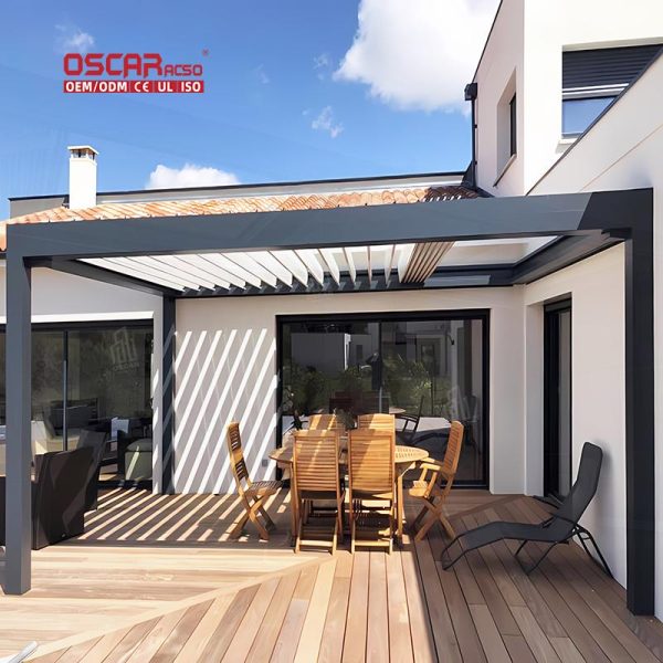Motorized Adjustable 5X5M Diy Aluminium Slat Structure with Wind Sensors Terrace Garden Patio Outdoor Retractable Pergola