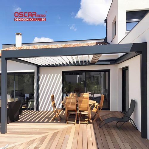 Motorized Waterproof Aluminum Louvered Parking Shelter with Brackets Driveway Garden Courtyard Retractable Pergola