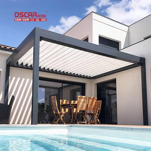 Electric Opening Waterproof Louvered Roof Garden Patio Balcony Outdoor Bioclimatic Pergola Retractable Pergola