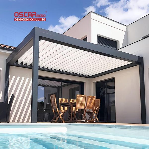 Electric Opening Waterproof Louvered Roof Garden Patio Balcony Outdoor Bioclimatic Pergola Retractable Pergola