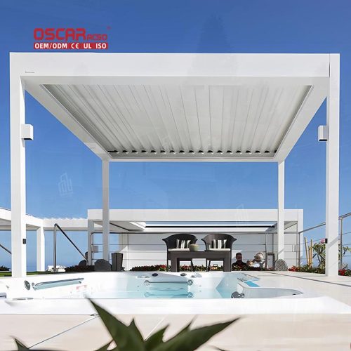 Motorized Aluminium Outdoor Bioclimatic Structure Sunshade in Garden Patio Terrace Retractable Pergola
