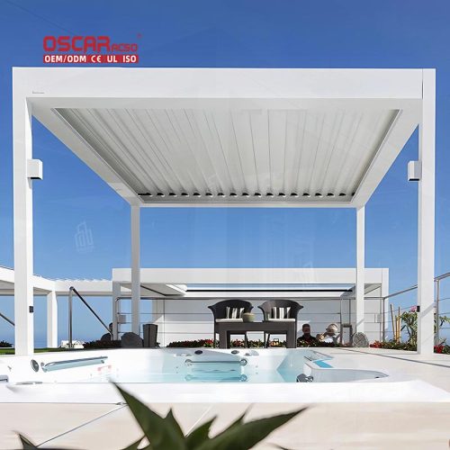 Outdoor Waterproof Free - Standing Louvered Bioclimatic Roof Garden Patio Backyard Retractable Pergola
