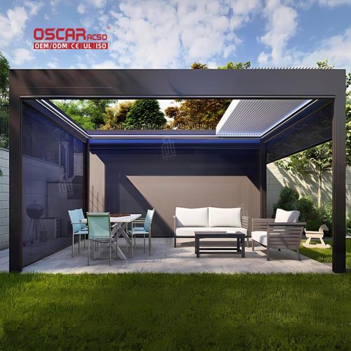 Outdoor Motorized Aluminium Louver Structure Garden Patio Backyard Ideal Relaxing Entertaining and Gathering Retractable Pergola