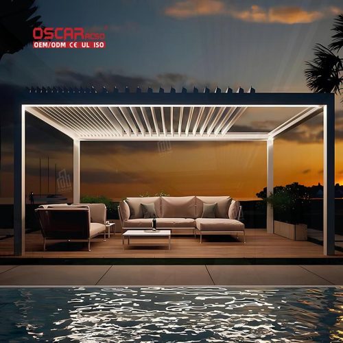 Waterproof Louvered Opening Motorized Roof Cover Garden Patio Balcony Patio Shelter Pergola  Style Shade Retractable Pergola