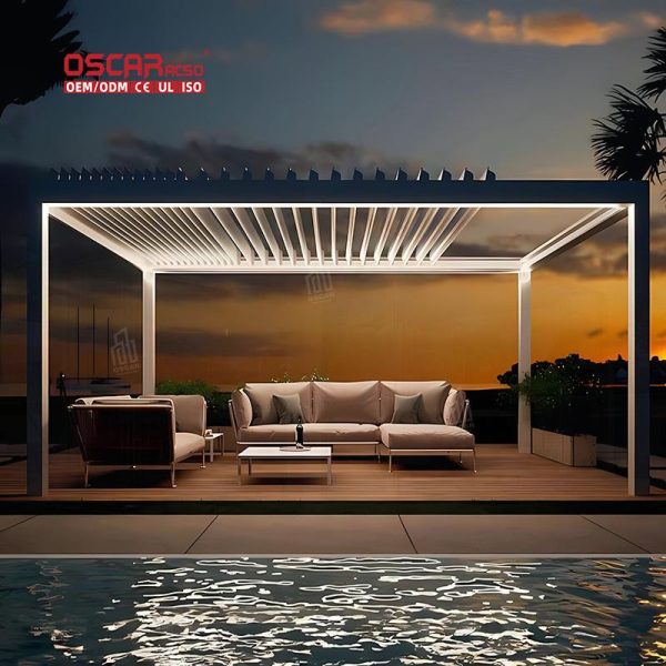 Rainproof Sun Shading Outdoor Patio Aluminium Louvered Roof Kit Garden Balcony Terrace Retractable Pergola