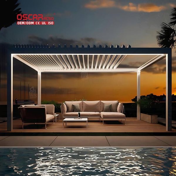 Aluminum Louver Bioclimatic Roof Garden Outdoor Terrace with Curtain Retractable Pergola