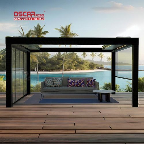 Easily Assembled Luxury Aluminum Louver Roof Pergola Metal Covers with Curtain Garden Patio Backyard Retractable Pergola