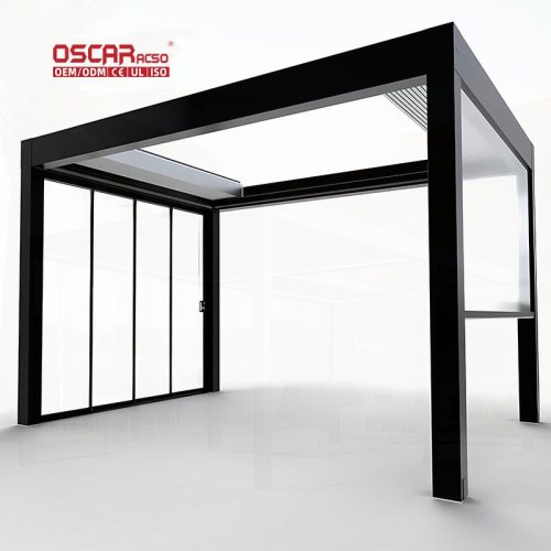 Outdoor Aluminium Motorized Adjustable Louvered Pergola with Led Light System Gardens Patios Backyards Retractable Pergola