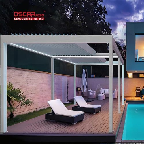 Retractable Outdoor Aluminium Louvered Brackets Motorized Roof Garden Patio Backyard Bioclimatic Gazebo Retractable Pergola
