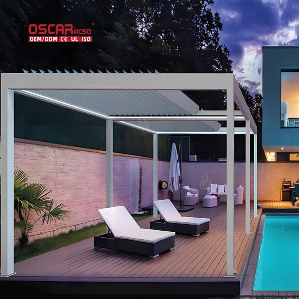 Rainproof Motorized Aluminium Louvre Roof Garden Deck Pergola Outdoor Patio Balcony Retractable Pergola