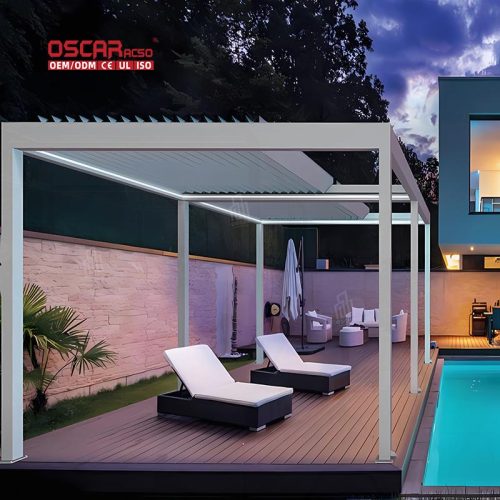 Outdoor Electric Waterproof Bioclimate Louvered Roof Pergola with Ip65 Motor Garden Patio Poolside Retractable Pergola