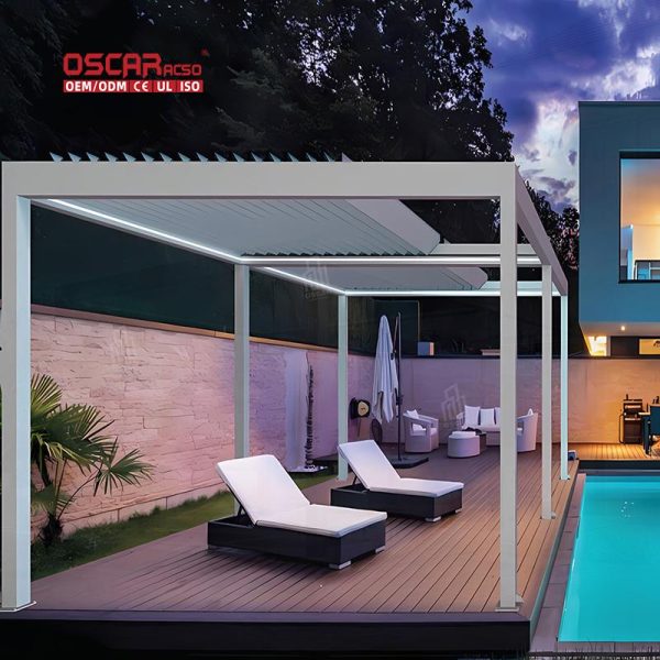 Bioclimatic Motorized Aluminium Louvered Shading Structure with Side Screens For Garden Patio Balcony Retractable Pergola