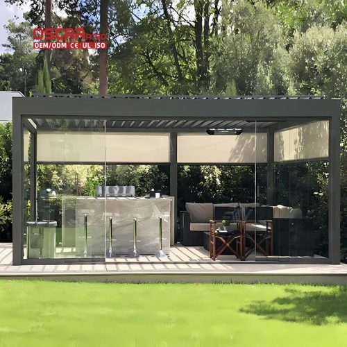 Motorized Aluminium Louver Roof System Kits Outdoor Garden and Patio Bioclimatic Pergola Solutions Retractable Pergola