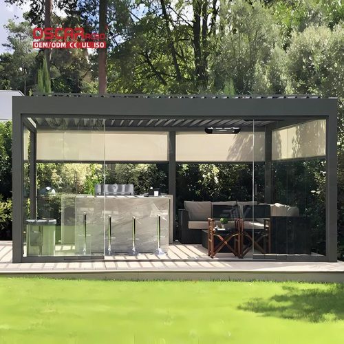Customizable Waterproof Electric Bioclimatic Metal Pergola Roof Modern Gardens Outdoor Patios Backyards Retractable Pergola