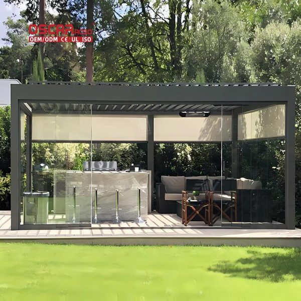 Customizable Waterproof Electric Bioclimatic Metal Pergola Roof Modern Gardens Outdoor Patios Backyards Retractable Pergola