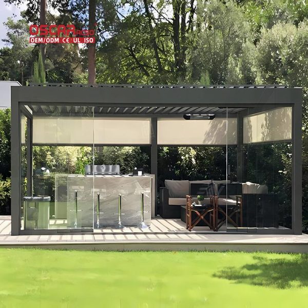 Waterproof Ventilated Outdoor Louvered Roof System Kits Patio Balcony Yard Bioclimatic Aluminium Structure Retractable Pergola