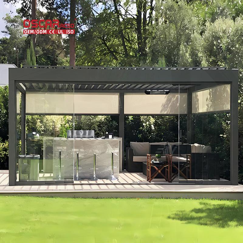 Outdoor Waterproof Motorized Shading Structure With Lighting Garden ...