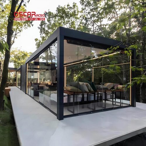 Waterproof Motorized Louvered Bioclimatic Pergola Awning Systems Patio Garden Outdoor Use Retractable Pergola