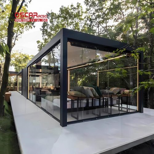 Outdoor Motorized Louvered Aluminum Alloy Frame Pergola Garden Patio Backyard Ideal Shading Ventilation Retractable Pergola