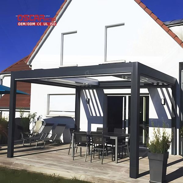 Sun  Blocking Wall  Mounted Outdoor Gazebo Pergola Roof with Led Lighting Garden Patio Balcony Retractable Pergola