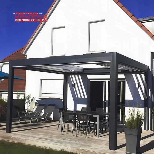 Outdoor Waterproof Motorized Sunshade Louvered Cover Terrace Patio Pergola Ideal Backyard Garden Poolside Retractable Pergola