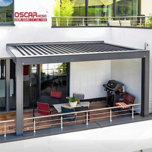 Aluminum Manual - Control Bioclimatic Outdoor Sunshade and Patio Cover Garden Terrace Balcony Retractable Pergola