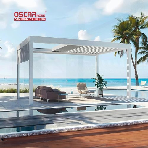 Ecofriendly Waterproof Electric Flap Shutter Aluminum Sunshade Garden Patio Balcony Pergola Gazebo Retractable Pergola