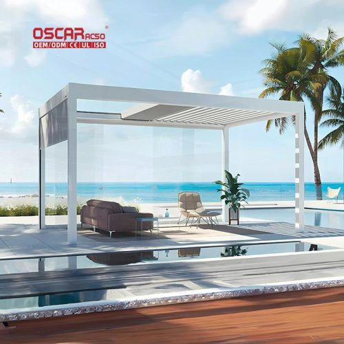 Motorized Aluminum Outdoor Pergola with Powder Coated Frame Sides Easily Assembled Garden Patio Backyard Retractable Pergola