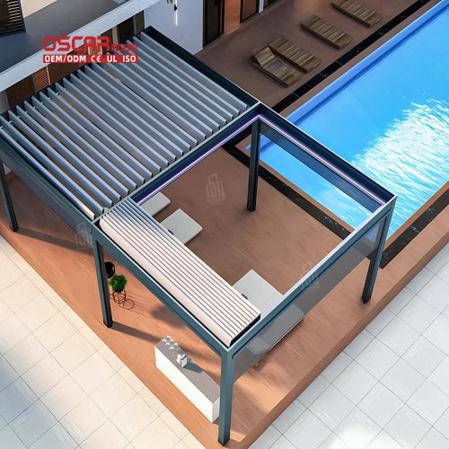 Motorized Outdoor Louver Side Blinds Blade Shutter Roof Pergola System Garden Patio Balcony Designs Retractable Pergola
