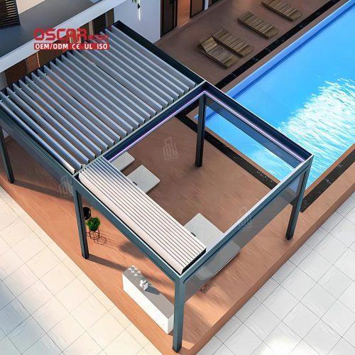 2021 Waterproof Aluminum Bioclimatic Polycarbonate Pergola Roof System Garden Patio Backyard Retractable Pergola