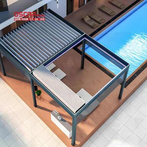 Popular Manual & Motorized Waterproof Aluminium Outdoor Louvered Bioclimatic Pergola Garden Patio Backyard Retractable Pergola