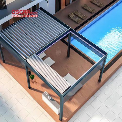 Balcony Roof Suitable Garden Pool with 2 Pillars Adjustable Shading Outdoor Relaxing Space Solution Retractable Pergola