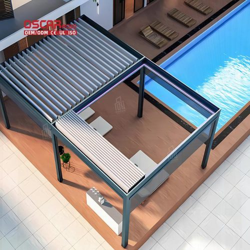 Waterproof Automatic Adjustable Motorized Sunshade Louver Roof Kit Patio Ideal Hotel Backyard Garden Retractable Pergola
