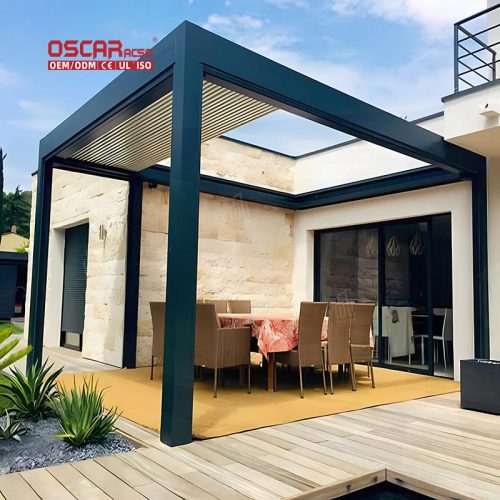 Adjustable Louvered Aluminum Pergola Waterproof Manual Outdoor Garden Pavilion Ideal Backyard Lawn Patio Retractable Pergola