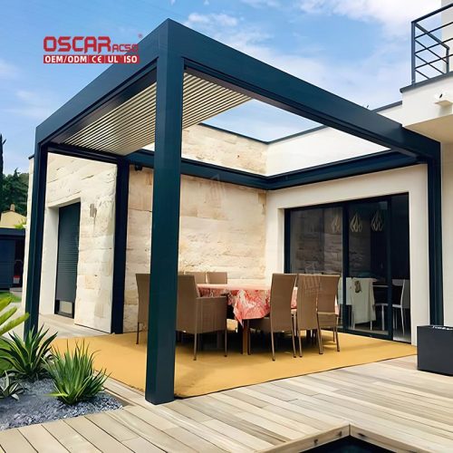 Waterproof Customizable Outdoor Aluminum Louvered Roof Sunshade with Zip Screen Garden Patio Backyard Retractable Pergola