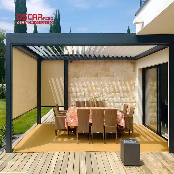 Aluminum Louvered Outdoor Roof Structures Garden Patio Balcony Bioclimatic Pergola  Like Gazebo  Like Retractable Pergola