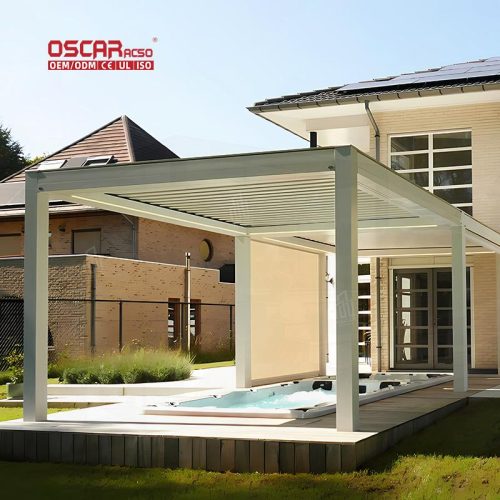 Outdoor Waterproof Louvered Metal Roof Covers with Roller Blinds Garden Patio Terrace Retractable Pergola