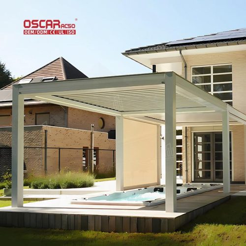 Retractable Aluminium Louvered Roof Garden Patio Balcony with Bioclimatic Function and Opening Design Retractable Pergola