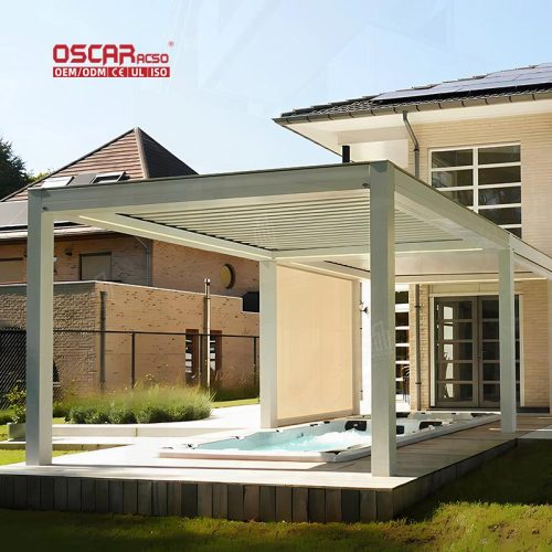 Motorized Aluminum Bioclimatic Waterproof Roller Blind Zip System Pergola Cafe Swimming Pool Garden Gazebo Retractable Pergola