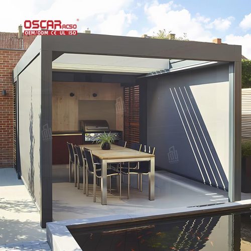Waterproof Aluminum Louvered Patio Roof with Led Lights Terrace Garden Balcony Outdoor Shading Solution Retractable Pergola