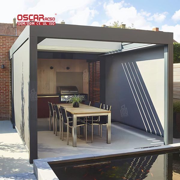 Motorized Waterproof Aluminum Louvered Car Parking Canopy Driveways Gardens Backyards Carports Retractable Pergola