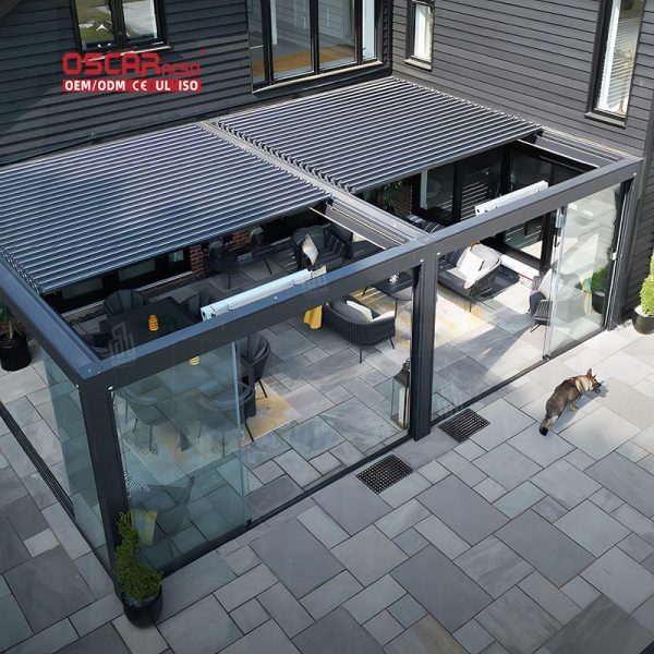 3*4M Electric Adjustable Outdoor Aluminum Pergola with Waterproof Louvered Roof Garden Patio Balcony Retractable Pergola
