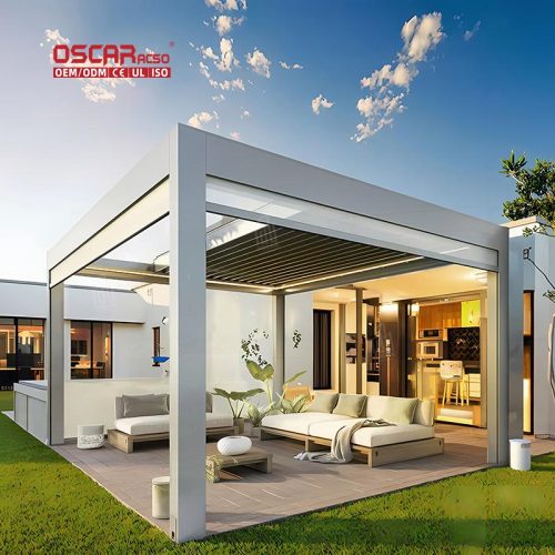 Waterproof Adjustable Aluminum Outdoor Louvre Roof Gardens Bioclimatic Pergola Ideal Backyard Patio Poolside Retractable Pergola