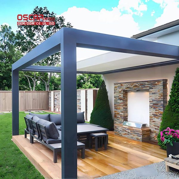 5X5M Motorized Waterproof Automatic Louvers Structure Outdoor Patio Backyard Garden Retractable Pergola