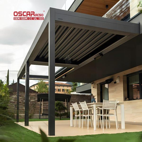 Adjustable Waterproof Pergola with Electric Louvers Luxury Outdoor Structure Veranda Balcony Patio Retractable Pergola