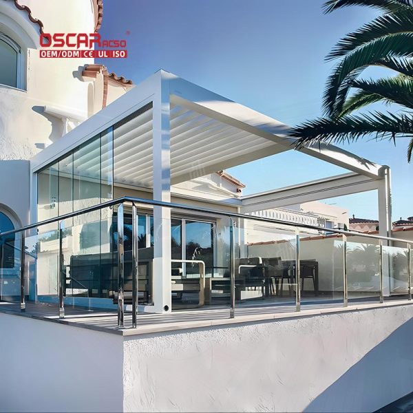 Motorized Adjustable Waterproof Aluminum Outdoor Patio Louvered Sunshade Shelter Garden Terrace Balcony Retractable Pergola