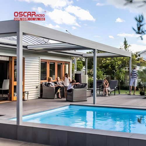 Customized Waterproof Motorized Aluminium Pool Shelter Backyard Patio Garden Outdoor Retractable Pergola